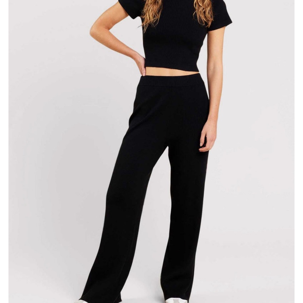 nuuds ribbed sweater Wide Leg Pant black